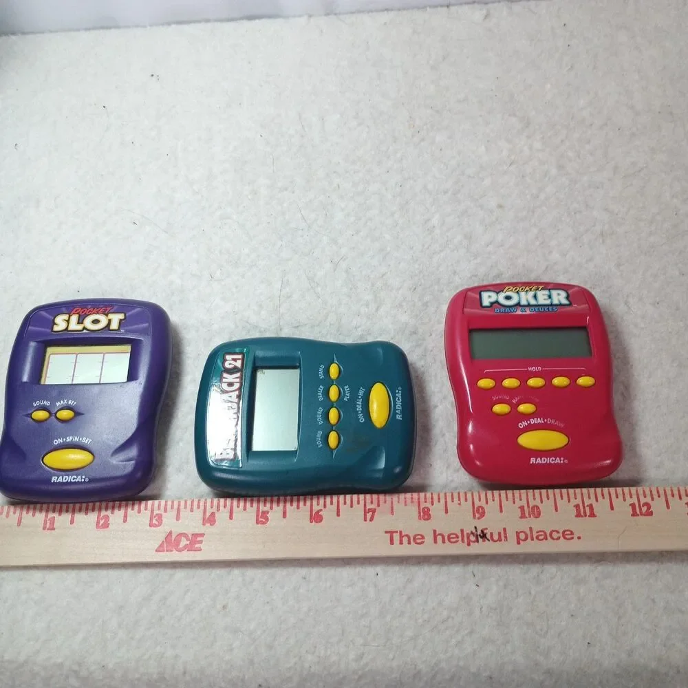 Lot 3 Radica Handheld Games Pocket Slot Blackjack Poker Tested Working LCD
